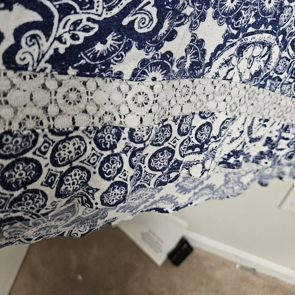 Ellen Tracy Sleeveless Paisley Tank Dress Size L Blue Cutout Back Lace Details - Picture 6 of 10